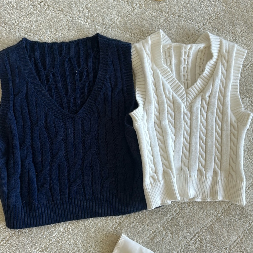 Cable Knit V-Neck Sweater Vest - Navy and White both for the single price